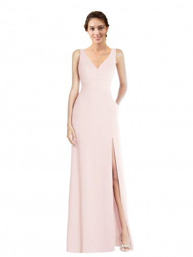 Stretch Crepe V-Neck Sleeveless Low Back Pink Long Black Tie Evening Dress / Prom Dress / Bridesmaid Dress Essex