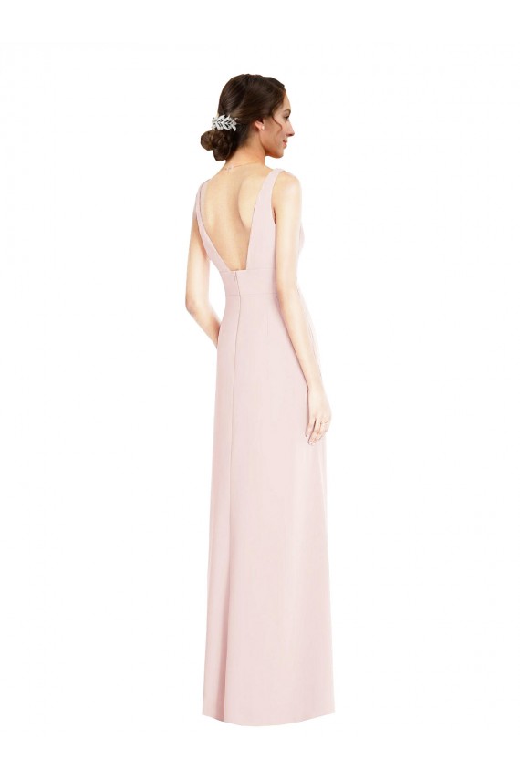 Stretch Crepe V-Neck Sleeveless Low Back Pink Long Black Tie Evening Dress / Prom Dress / Bridesmaid Dress Essex