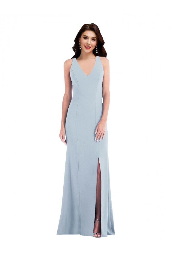 Stretch Crepe V-Neck Sleeveless Open Back Long Evening Dress / Bridesmaid Dress Essex