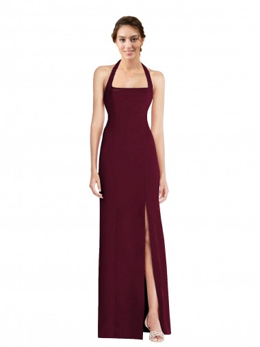 Stretch Crepe Halter Neck Sleeveless Open Back Long Semi Formal Evening Dress / Prom Dress / Bridesmaid Dress Essex