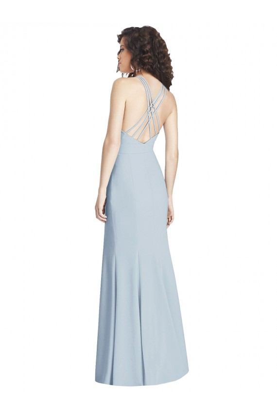 Stretch Crepe Halter Neck Sleeveless Open Back Long Evening Dress / Bridesmaid Dress Essex