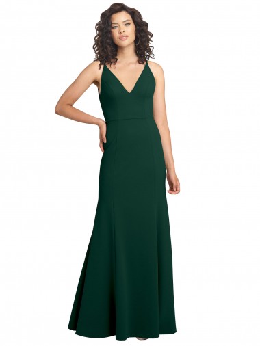 Stretch Crepe V-Neck Sleeveless V-Back Midnight Green Long Formal Dress / Bridesmaid Dress Essex