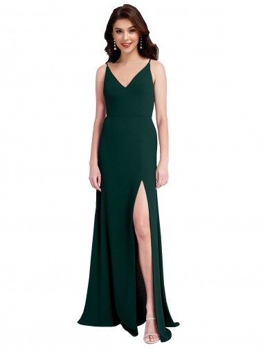 Stretch Crepe V-Neck Sleeveless V-Back Midnight Green Long Formal Evening Gown / Prom Dress / Bridesmaid Dress Essex
