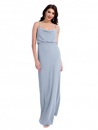 Stretch Crepe Spaghetti Straps Sleeveless V-Back Smoke Blue Long Formal Evening Gown / Prom Dress / Bridesmaid Dress Essex