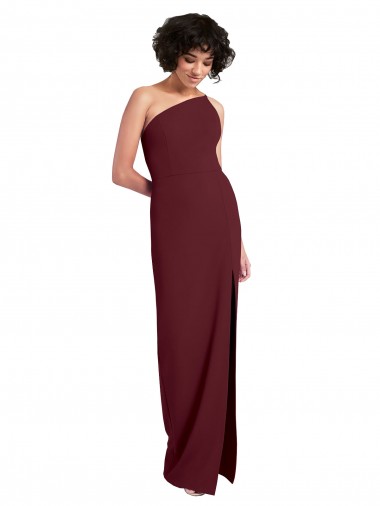 Stretch Crepe One Shoulder Sleeveless Burgundy Gold Long Formal Evening Gown / Prom Dress / Bridesmaid Dress Essex