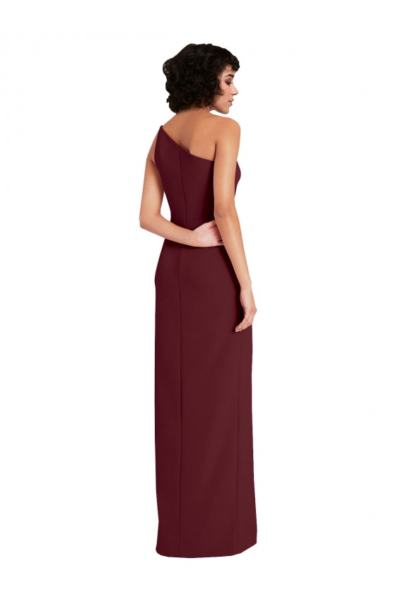 Stretch Crepe One Shoulder Sleeveless Burgundy Gold Long Formal Evening Gown / Prom Dress / Bridesmaid Dress Essex