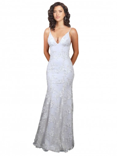 Stretch Crepe & Sequin Tulle V-Neck Sleeveless Open Back Long Formal Evening Gown / Prom Dress / Bridesmaid Dress Essex