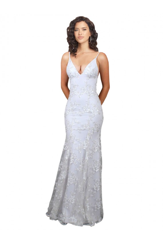 Stretch Crepe & Sequin Tulle V-Neck Sleeveless Open Back Long Formal Evening Gown / Prom Dress / Bridesmaid Dress Essex