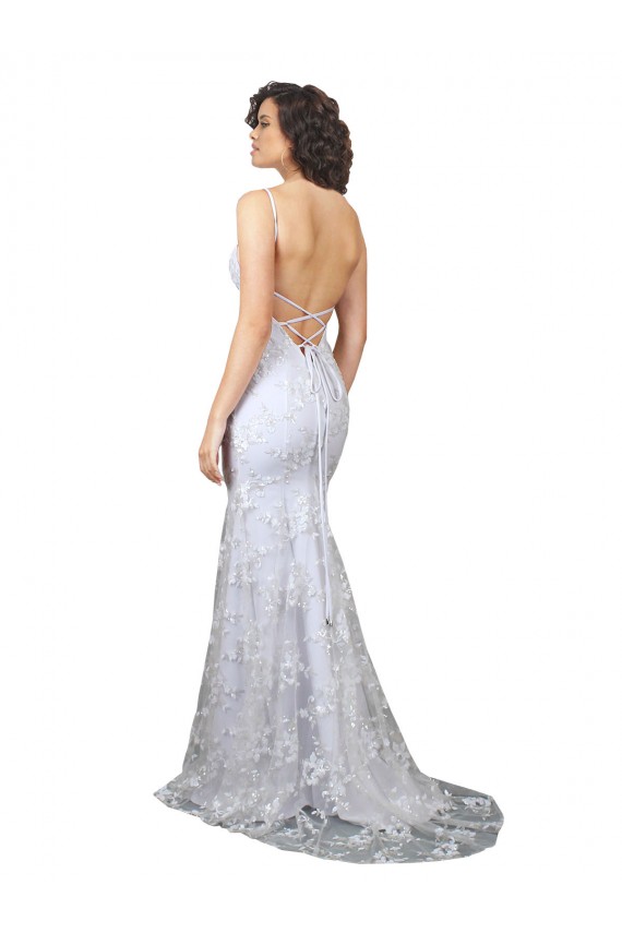 Stretch Crepe & Sequin Tulle V-Neck Sleeveless Open Back Long Formal Evening Gown / Prom Dress / Bridesmaid Dress Essex