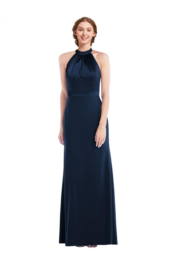 Stretch Crepe High Neck Sleeveless Open Back Long Semi Formal Evening Dress / Prom Dress / Bridesmaid Dress Essex