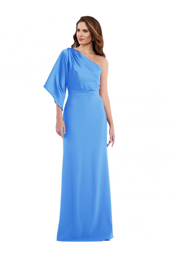 Stretch Crepe One Shoulder Bell Sleeves Long Semi Formal Evening Dress / Prom Dress / Bridesmaid Dress Essex