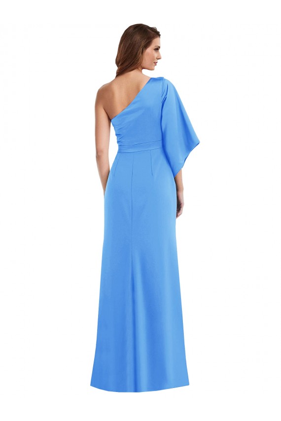 Stretch Crepe One Shoulder Bell Sleeves Long Semi Formal Evening Dress / Prom Dress / Bridesmaid Dress Essex