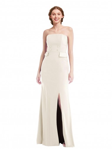 Stretch Crepe Strapless Sleeveless Ivory Long Semi Formal Evening Dress / Prom Dress / Bridesmaid Dress Essex