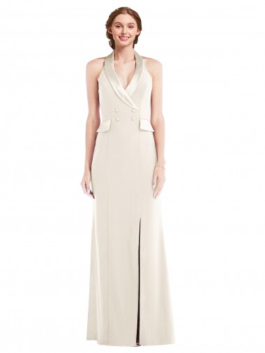 Stretch Crepe Halter Neck Sleeveless Low Back Long Semi Formal Evening Dress / Prom Dress / Bridesmaid Dress Essex