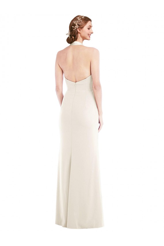 Stretch Crepe Halter Neck Sleeveless Low Back Long Semi Formal Evening Dress / Prom Dress / Bridesmaid Dress Essex
