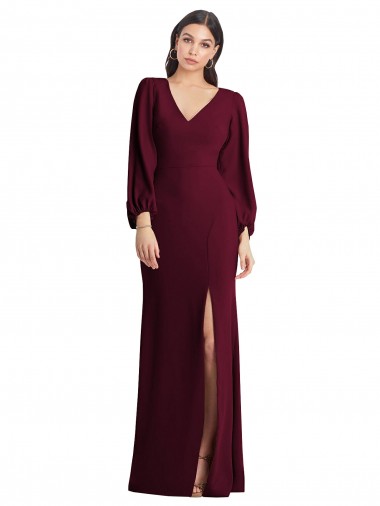 Stretch Crepe V-Neck Puff Sleeves Long Semi Formal Evening Dress / Prom Dress / Bridesmaid Dress Essex