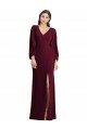 Stretch Crepe V-Neck Puff Sleeves Long Semi Formal Evening Dress / Prom Dress / Bridesmaid Dress Essex
