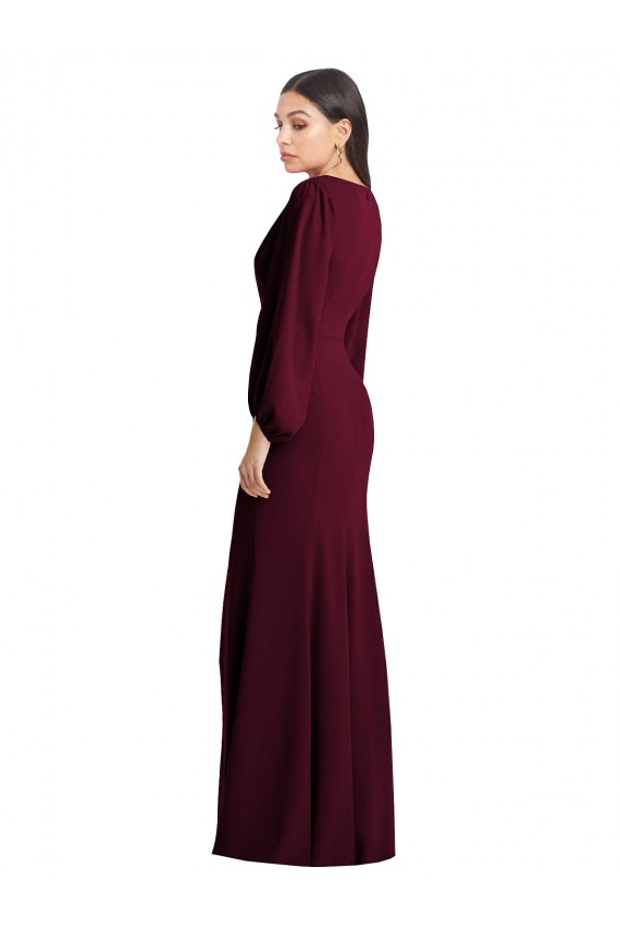 Stretch Crepe V-Neck Puff Sleeves Long Semi Formal Evening Dress / Prom Dress / Bridesmaid Dress Essex