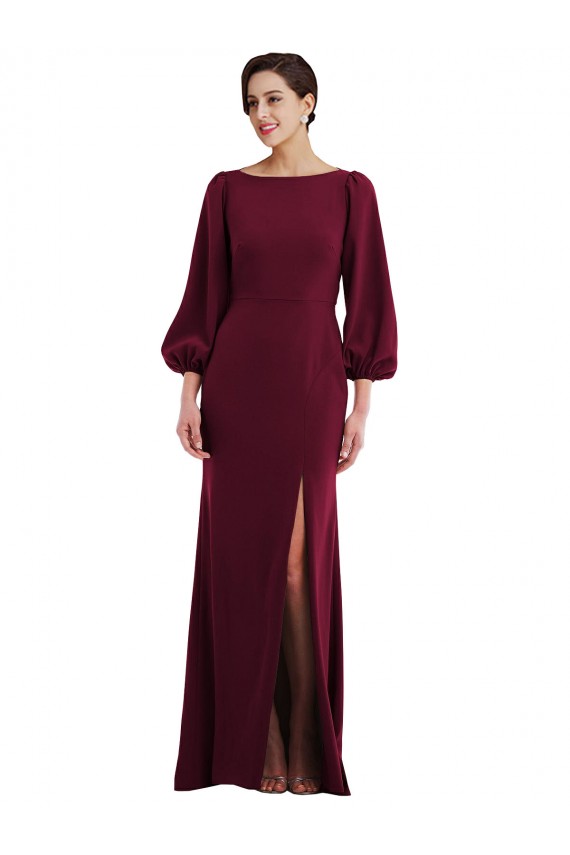 Stretch Crepe Bateau Neck Long Sleeves Open Back Long Formal Evening Gown / Prom Dress / Bridesmaid Dress Essex