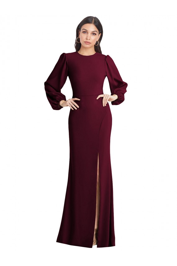 Stretch Crepe Bateau Neck Puff Sleeves Open Back Long Formal Dress / Bridesmaid Dress Essex