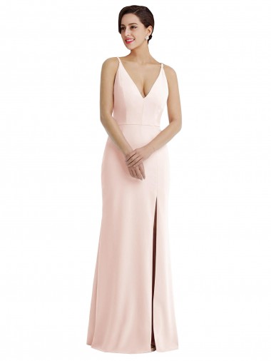 Stretch Crepe V-Neck Sleeveless V-Back Pink Long Formal Evening Gown / Prom Dress / Bridesmaid Dress Essex