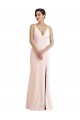 Stretch Crepe V-Neck Sleeveless V-Back Pink Long Formal Evening Gown / Prom Dress / Bridesmaid Dress Essex