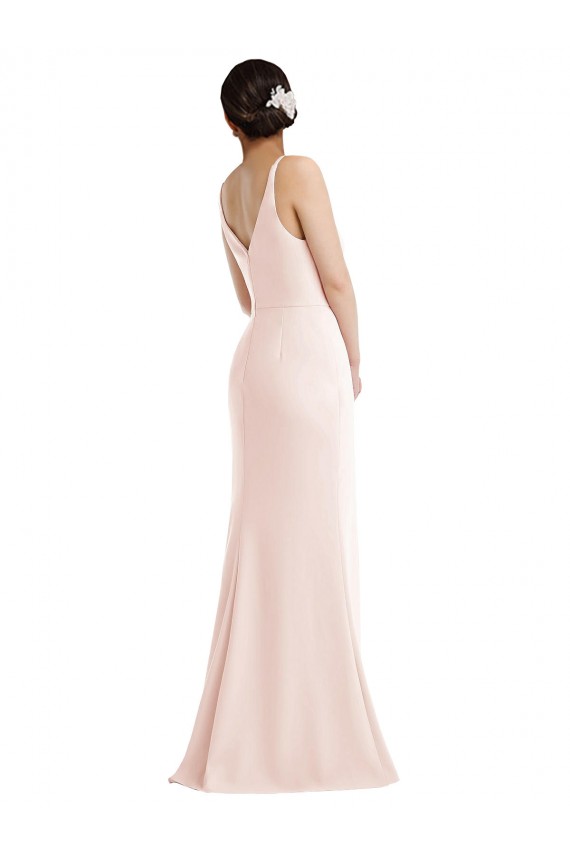 Stretch Crepe V-Neck Sleeveless V-Back Pink Long Formal Evening Gown / Prom Dress / Bridesmaid Dress Essex