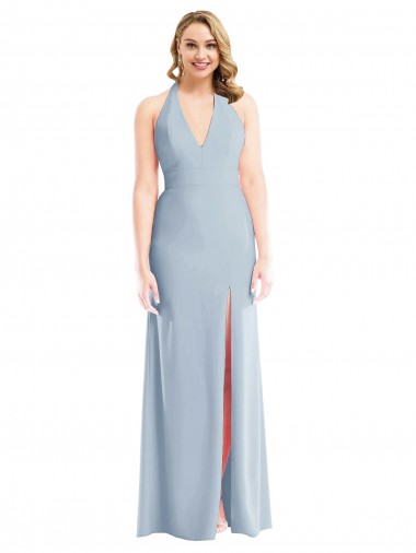 Stretch Crepe Halter Neck Sleeveless Open Back Long Bridesmaid Evening Dress Essex