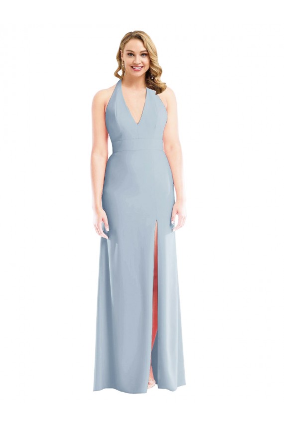 Stretch Crepe Halter Neck Sleeveless Open Back Long Bridesmaid Evening Dress Essex
