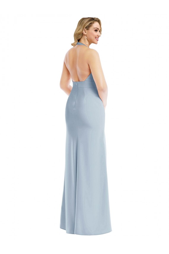 Stretch Crepe Halter Neck Sleeveless Open Back Long Bridesmaid Evening Dress Essex