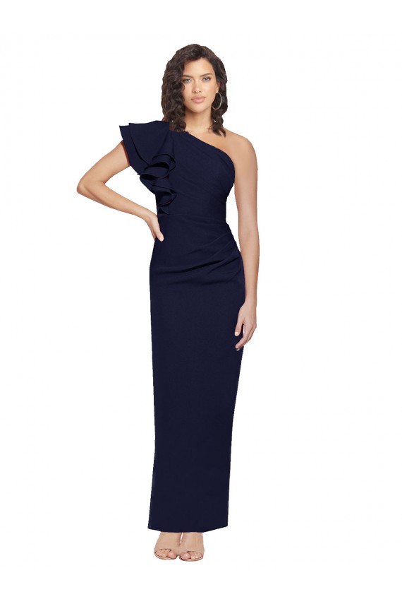 Stretch Crepe One Shoulder Sleeveless Sheath Long Formal Evening Gown / Prom Dress / Bridesmaid Dress Essex