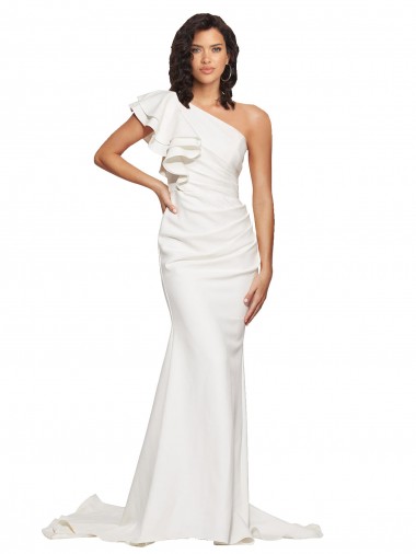 Stretch Crepe One Shoulder Sleeveless Sweep Train Semi Formal Evening Dress / Prom Dress / Bridesmaid Dress Essex