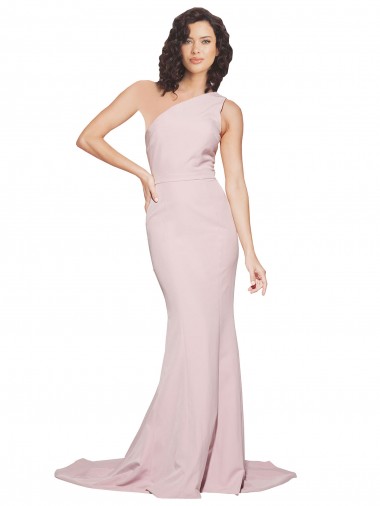 Stretch Crepe One Shoulder Sleeveless Mauve Sweep Train Semi Formal Evening Dress / Prom Dress / Bridesmaid Dress Essex
