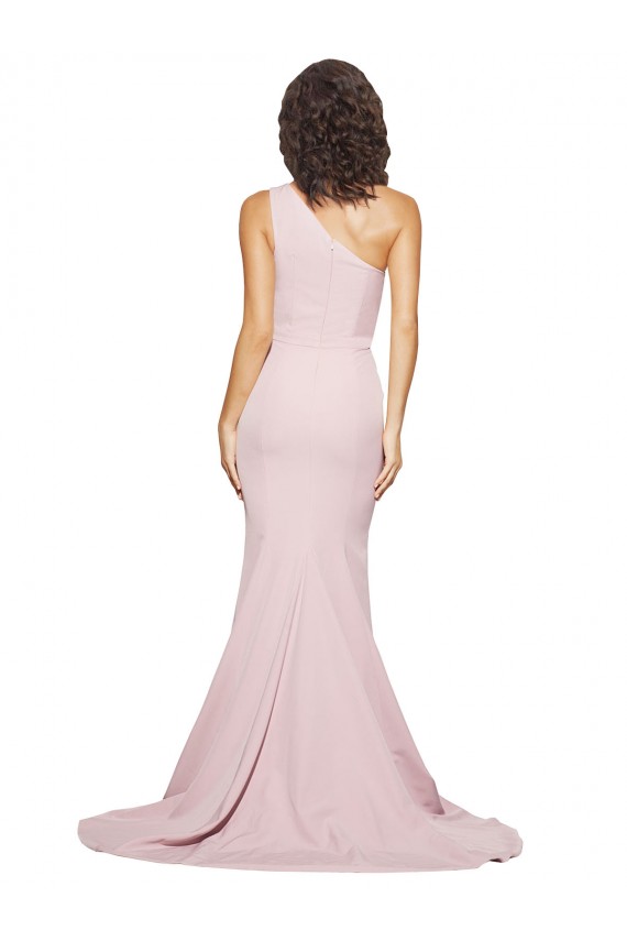 Stretch Crepe One Shoulder Sleeveless Mauve Sweep Train Semi Formal Evening Dress / Prom Dress / Bridesmaid Dress Essex