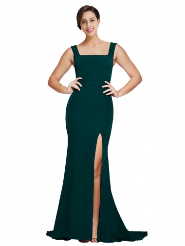 Stretch Crepe Square Neck Sleeveless Sweep Train Semi Formal Evening Dress / Prom Dress / Bridesmaid Dress Essex