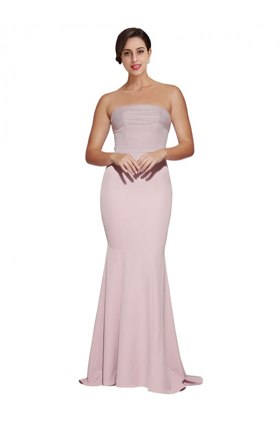 Stretch Crepe Strapless Sleeveless Low Back Sweep Train Formal Evening Gown / Prom Dress / Bridesmaid Dress Essex