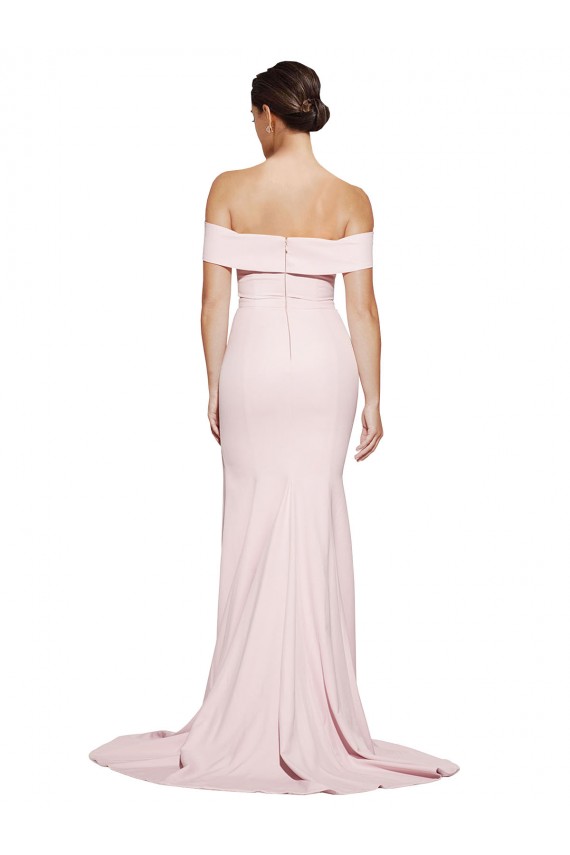 Stretch Crepe Square Neck Sleeveless Low Back Sweep Train Formal Evening Gown / Prom Dress / Bridesmaid Dress Essex