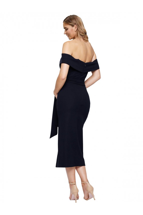 Stretch Crepe Off the Shoulder Sleeveless Low Back Midi Length Formal Evening Gown / Prom Dress / Bridesmaid Dress Essex