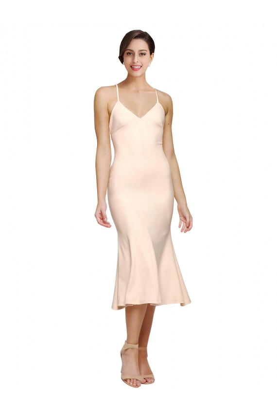 Stretch Crepe V-Neck Sleeveless Open Back Midi Length Evening Gown / Prom Dress / Bridesmaid Dress Essex