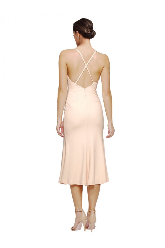 Stretch Crepe V-Neck Sleeveless Open Back Midi Length Evening Gown / Prom Dress / Bridesmaid Dress Essex