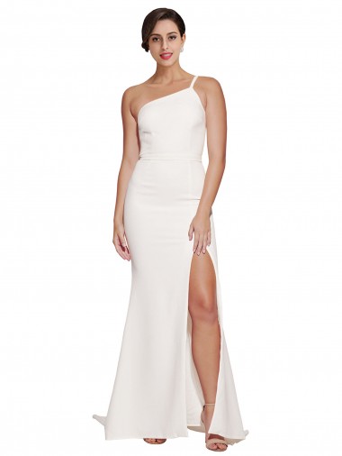 Stretch Crepe One Shoulder Sleeveless Ivory Sweep Train Semi Formal Evening Dress / Prom Dress / Bridesmaid Dress Essex