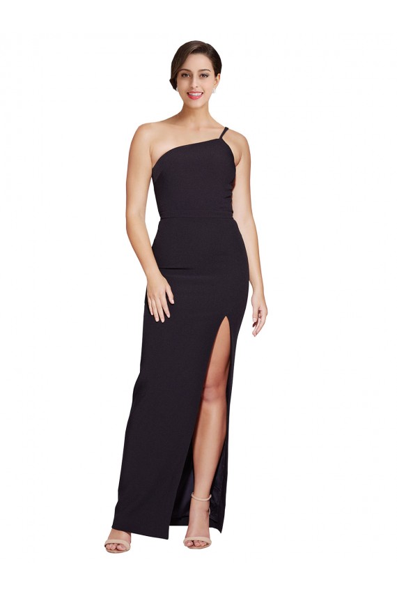 Stretch Crepe One Shoulder Sleeveless Black Long Formal Evening Gown / Prom Dress / Bridesmaid Dress Essex