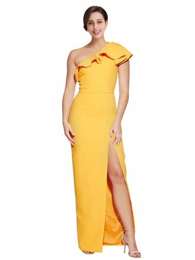 Stretch Crepe One Shoulder Sleeveless Saffron Long Formal Evening Gown / Prom Dress / Bridesmaid Dress Essex