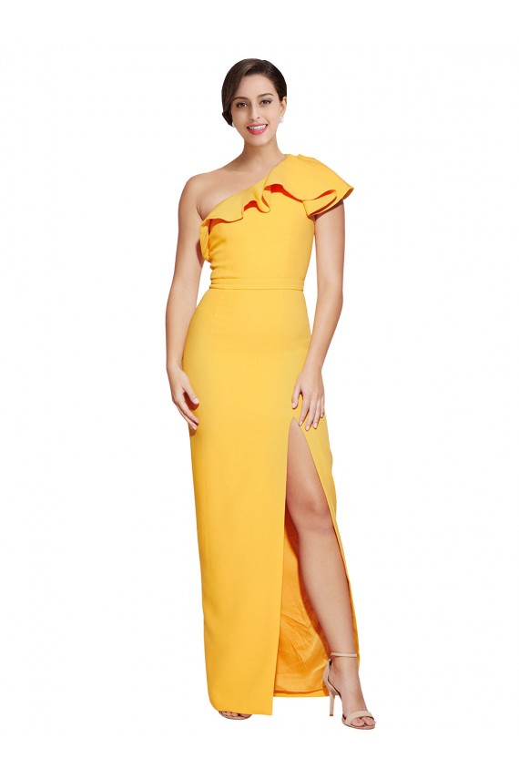 Stretch Crepe One Shoulder Sleeveless Saffron Long Formal Evening Gown / Prom Dress / Bridesmaid Dress Essex