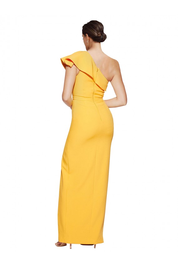 Stretch Crepe One Shoulder Sleeveless Saffron Long Formal Evening Gown / Prom Dress / Bridesmaid Dress Essex