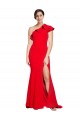 Stretch Crepe One Shoulder Sleeveless Red Sweep Train Semi Formal Evening Dress / Prom Dress / Bridesmaid Dress Essex