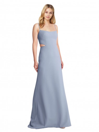 Stretch Crepe Spaghetti Straps Sleeveless Open Back Long Prom Dress / Bridesmaid Dress Essex