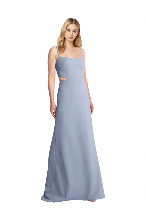 Stretch Crepe Spaghetti Straps Sleeveless Open Back Long Prom Dress / Bridesmaid Dress Essex