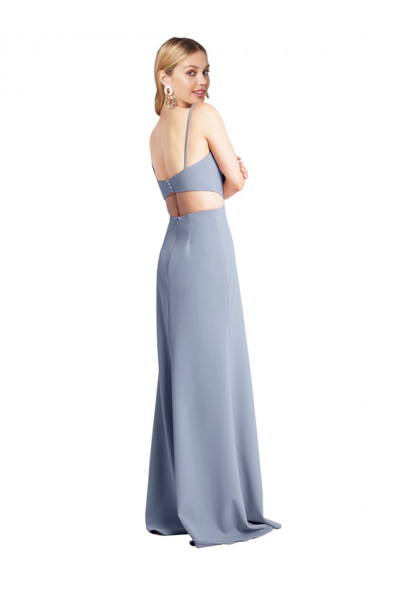 Stretch Crepe Spaghetti Straps Sleeveless Open Back Long Prom Dress / Bridesmaid Dress Essex