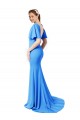 Stretch Crepe V-Neck Short Sleeves V-Back Sweep Train Prom Dress / Bridesmaid Dress Essex